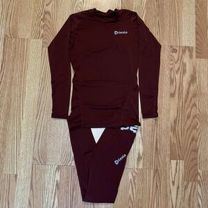 Men’s Tesla Long Sleeve Length Compression Set Maroon Size Small